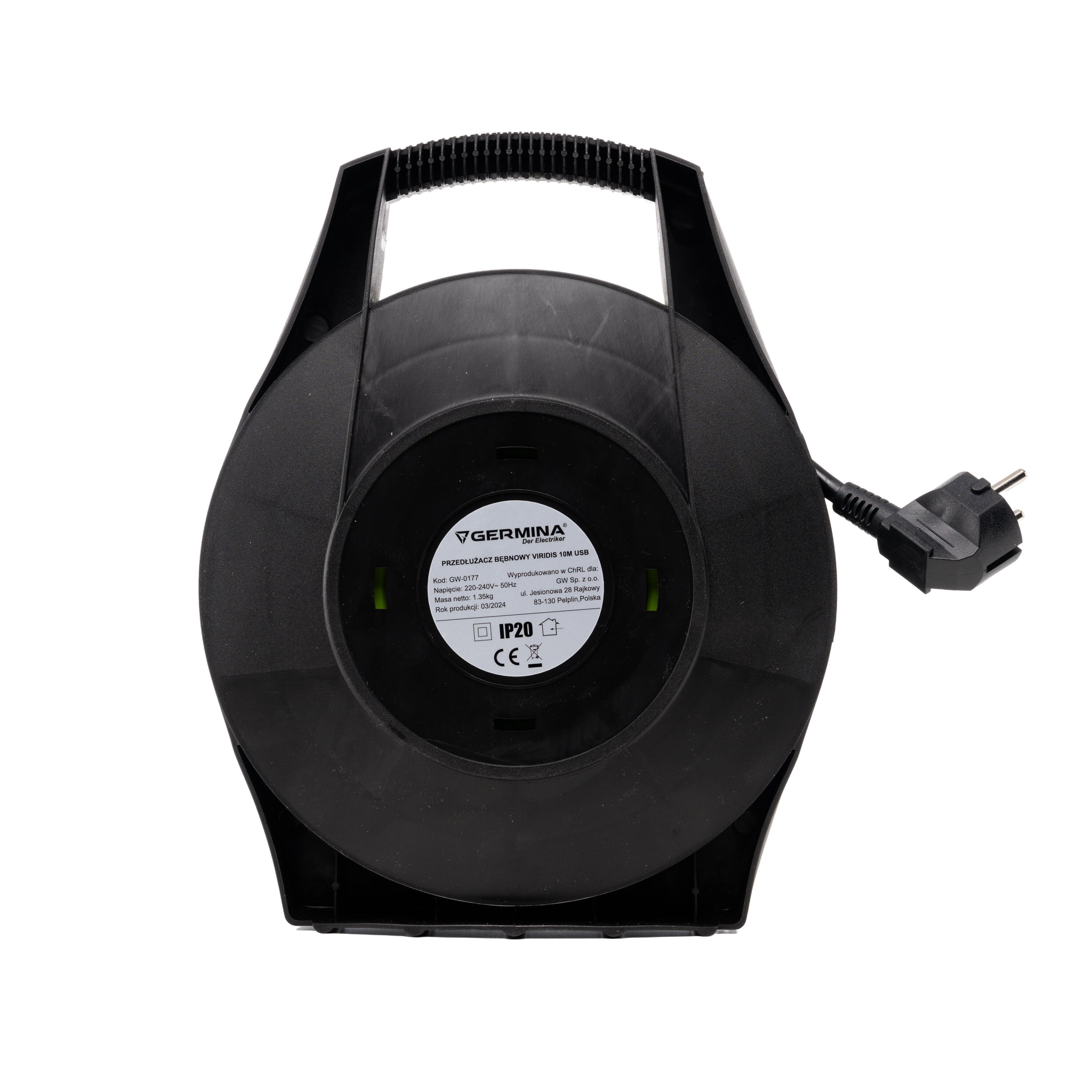 Przedłużacz bębnowy Germina 10m 3x1,5mm2 3gn Z/0 + USB 16A IP20 1szt 6/6