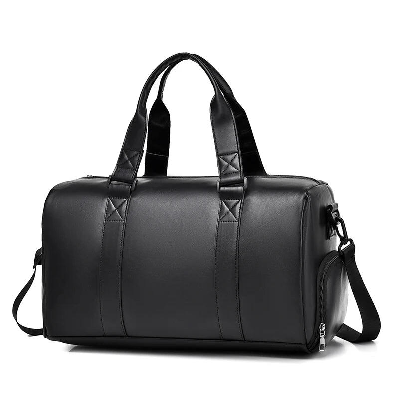 Large-Capacity PU Travel Gym Bag Black
