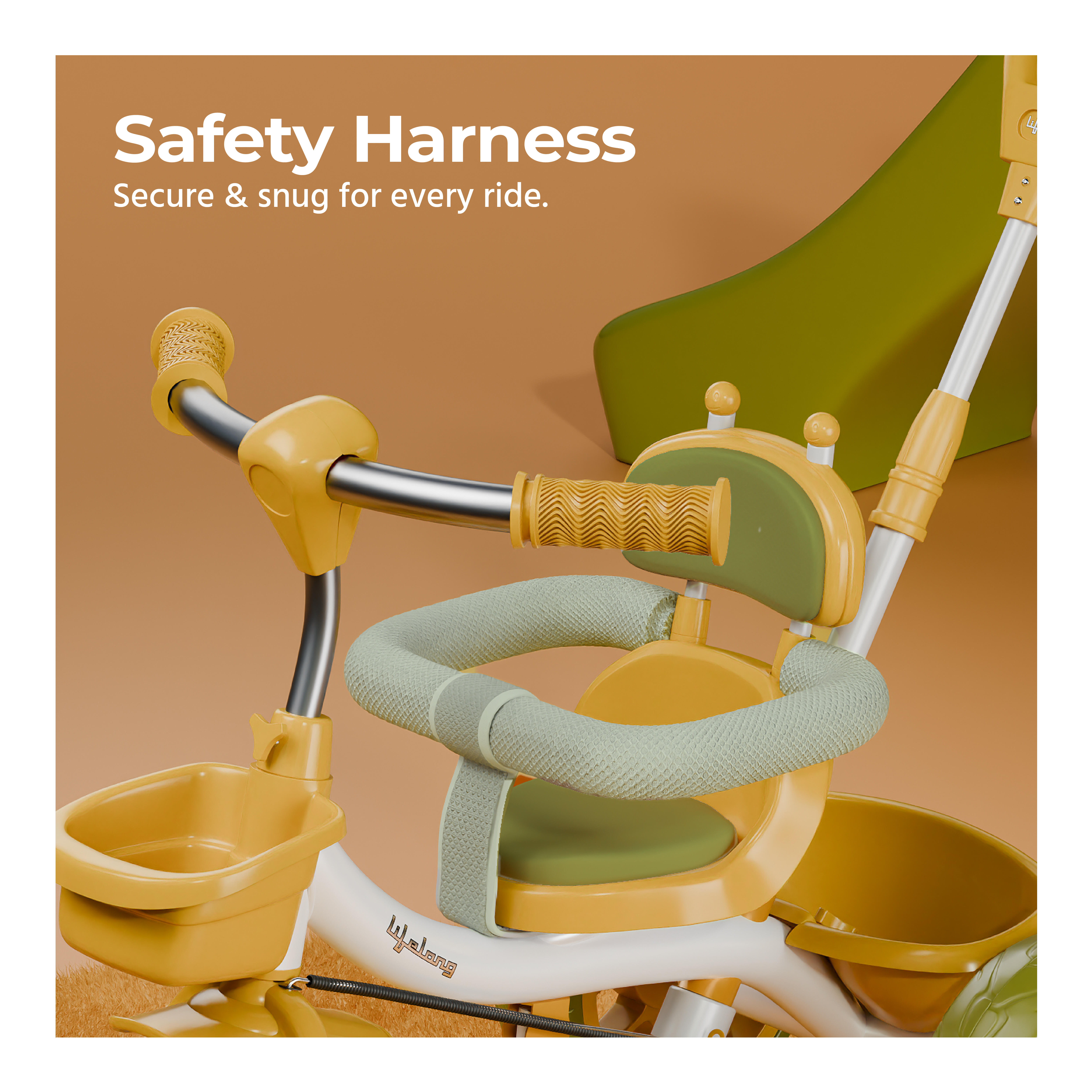 Lifelong Kids Harness Parental Control Tricycle with EVA wheels , Bell & Storage Basket|Baby Trike|Age Group 1 Years to 4 Years Carrying Capacity upto 25 kgs, White/Yellow