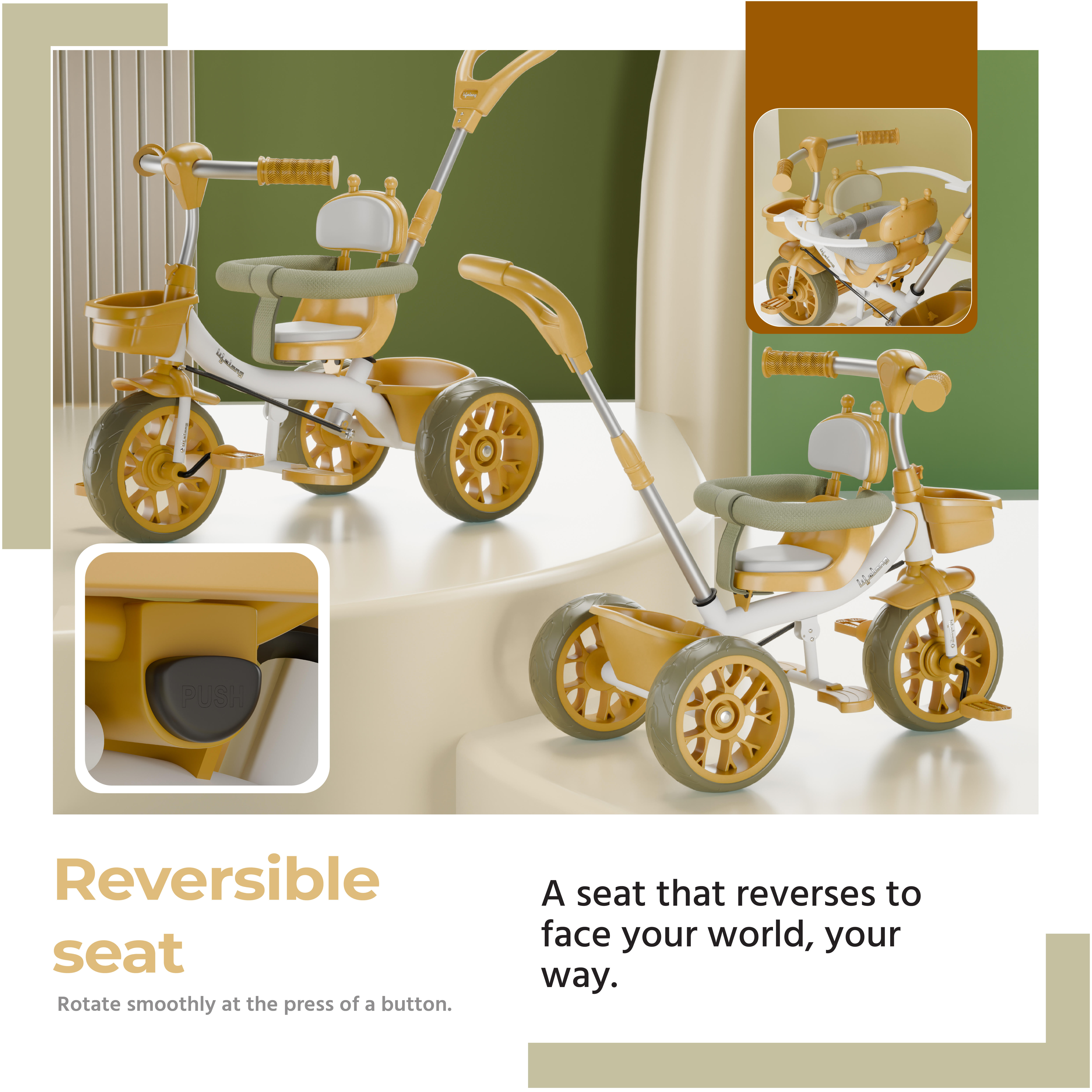 Lifelong Kids Harness Parental Control Tricycle with EVA wheels , Bell & Storage Basket|Baby Trike|Age Group 1 Years to 4 Years Carrying Capacity upto 25 kgs, White/Yellow