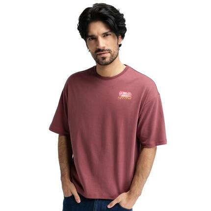 Herren kurzärmeliges oversize-t-shirt Grama Burgundy Rot