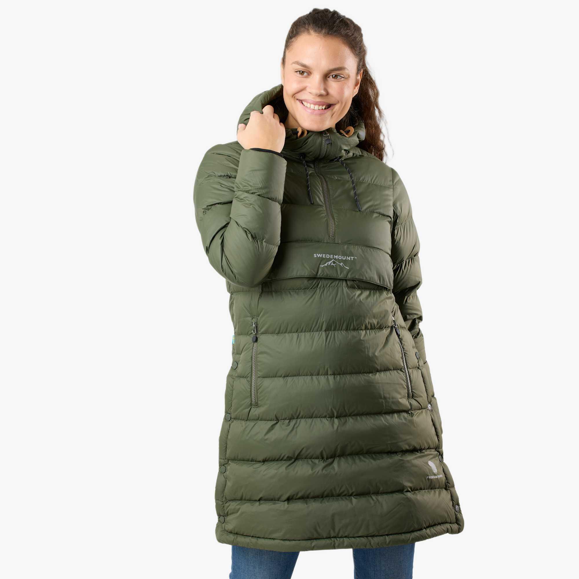 Swedemount - Doudoune Randonnée Femme Déperlante Coupe-vent Östersund Anorak Long - Doudoune Duvet - Vert - Decathlon
