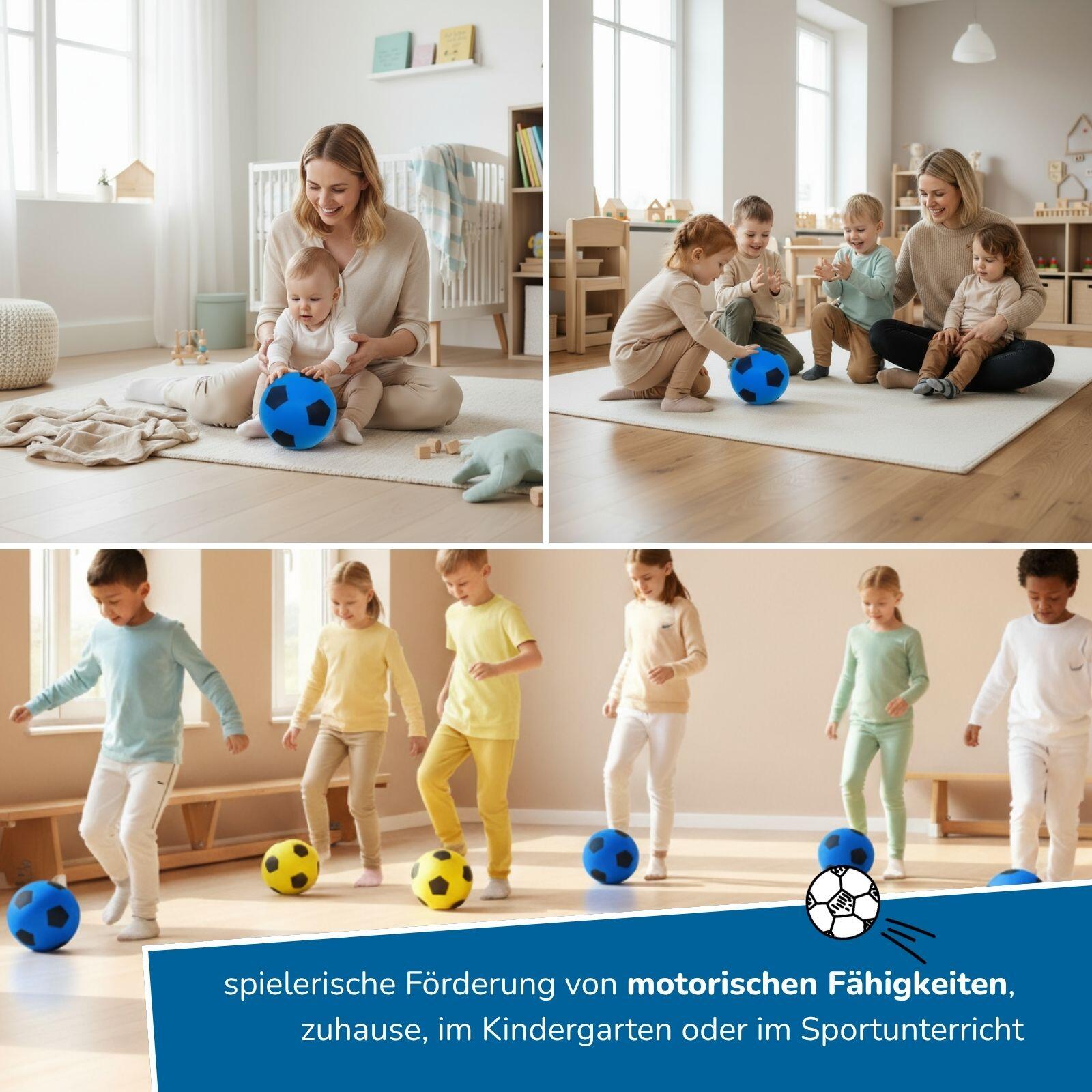 6er Set Schaumstoffbälle Ø 20 cm, blaues Fußball-Design, weiche Bälle für Kinder 6/7