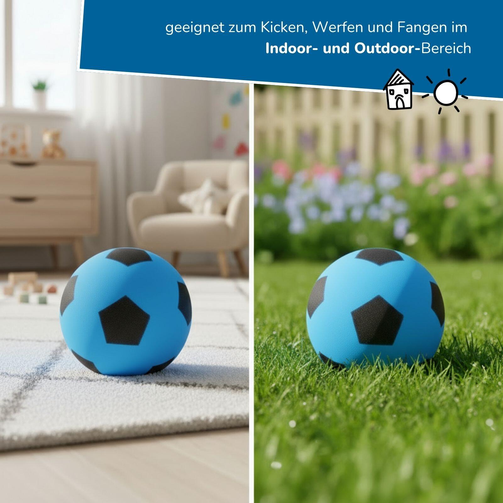 6er Set Schaumstoffbälle Ø 20 cm, blaues Fußball-Design, weiche Bälle für Kinder 4/7