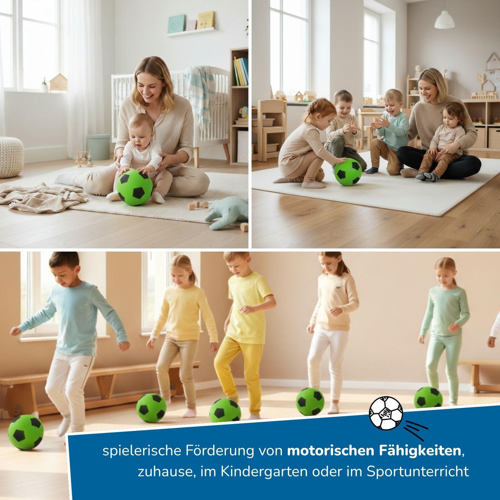 6er Set Schaumstoffbälle Ø 20 cm, grünes Fußball-Design, weiche Bälle für Kinder 6/7