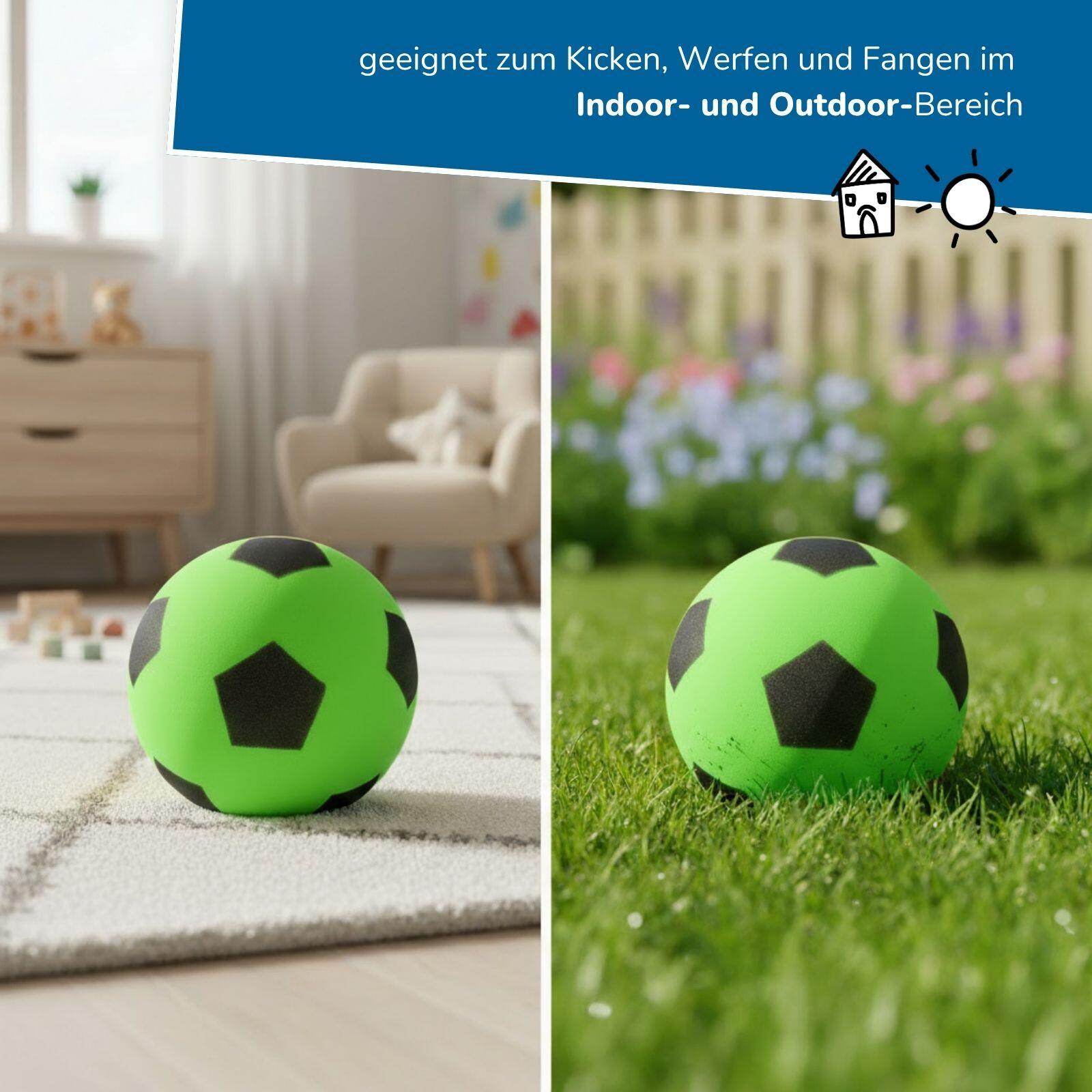6er Set Schaumstoffbälle Ø 20 cm, grünes Fußball-Design, weiche Bälle für Kinder 4/7