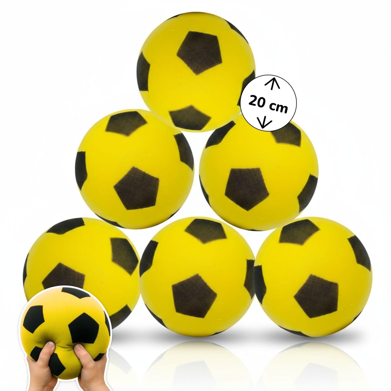 6er Set Schaumstoffbälle Ø 20 cm, gelbes Fußball-Design, weiche Bälle für Kinder 1/7