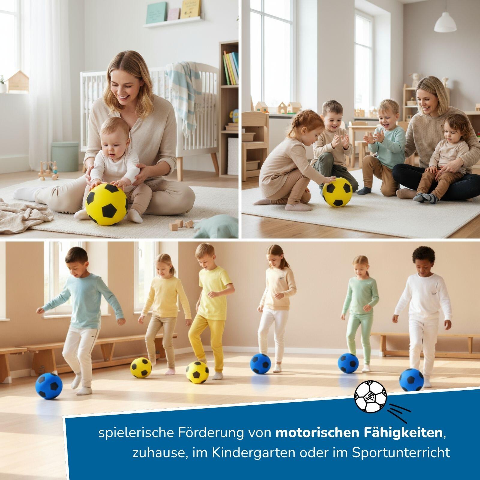 6er Set Schaumstoffbälle Ø 20 cm, gelbes Fußball-Design, weiche Bälle für Kinder 6/7