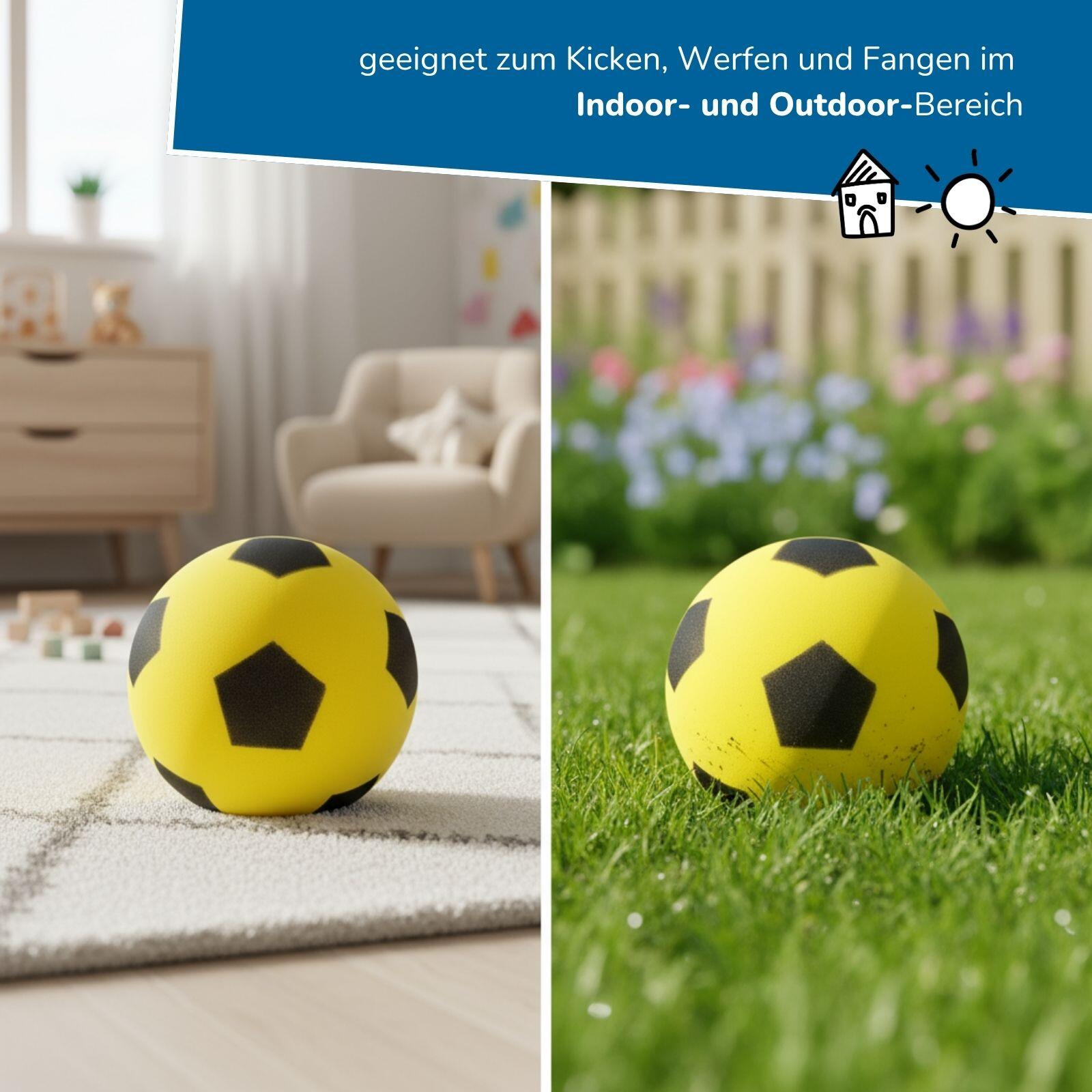6er Set Schaumstoffbälle Ø 20 cm, gelbes Fußball-Design, weiche Bälle für Kinder 4/7