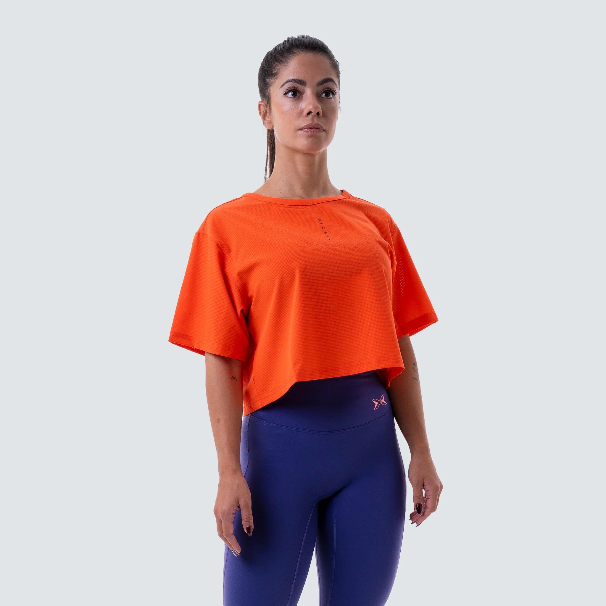 Picsil - Crop Oversize Performance Femme Aw25 - T-shirt Manches Courtes - Orange - Decathlon