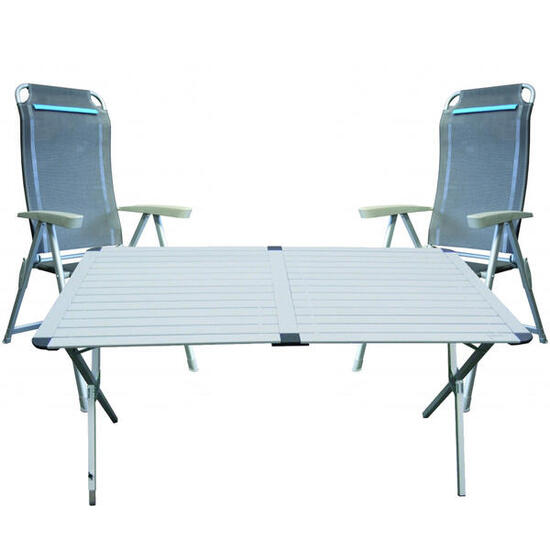 Pack ANTARION Camping car Table 110cm + 2 Fauteuils pliables bleu