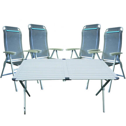 Pack ANTARION Camping car Table 140cm + 4 fauteuils pliables bleu