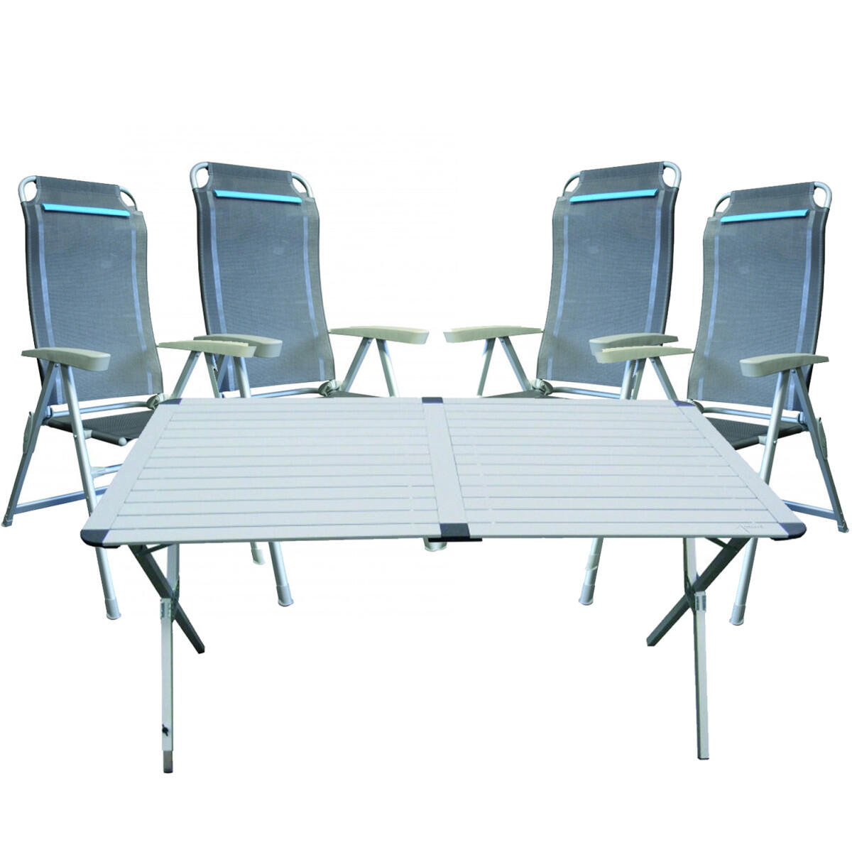 Antares - Pack Antarion Camping Car Table 140cm + 4 Fauteuils Pliables Bleu - Table De Camping - Bleu - Taille Unique - Decathlon
