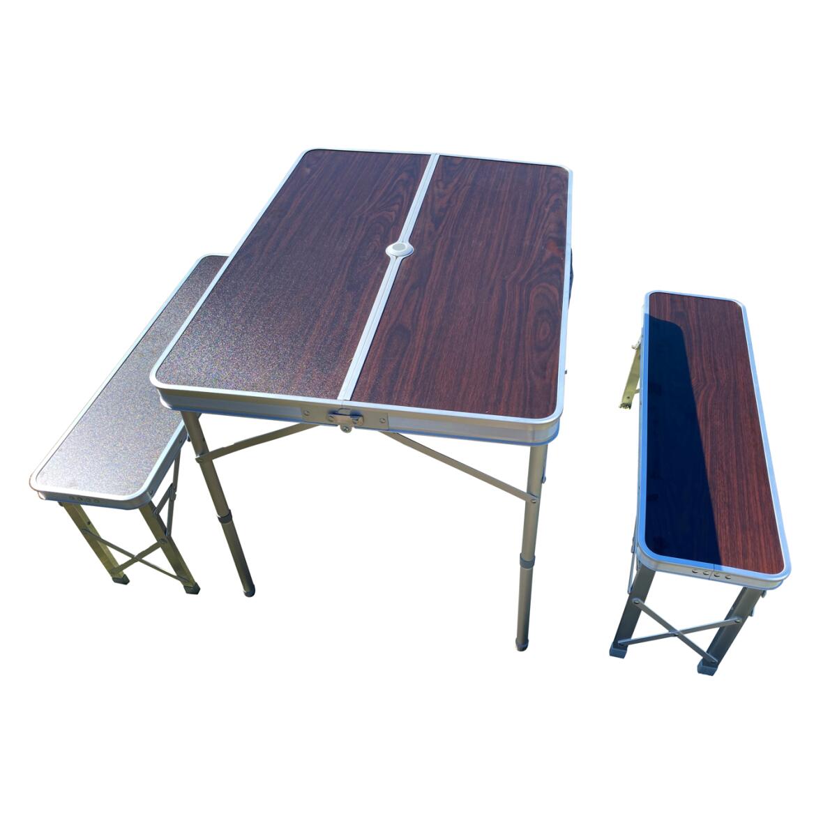 Midland - Midland Table Pique-nique Avec 2 Bancs 4 Personnes Aluminium Finition Bois - Table De Camping - Marron - Taille Unique - Decathlon
