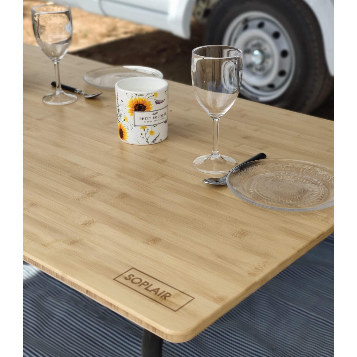 SOPLAIR Table Agora Plateau Bambou 6 Personnes Pieds Réglables Camping Car 3/3