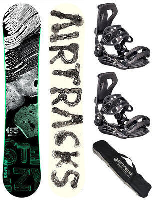 Snowboardset heren: steeze hybrid rocker + master binding maat l + sb tas