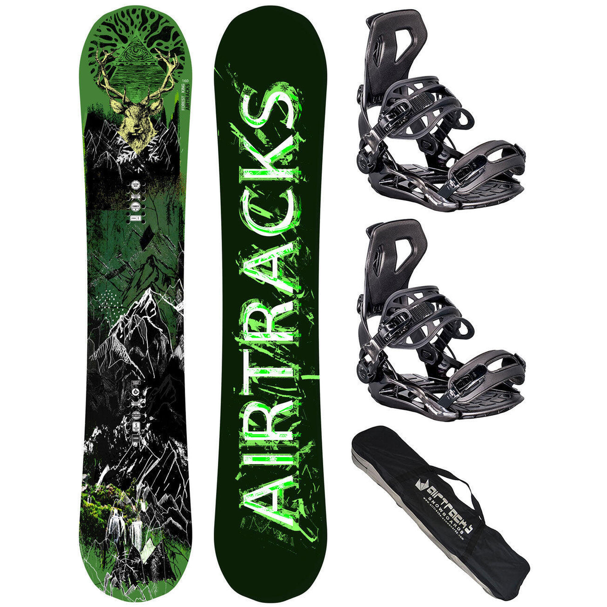 Airtracks - Set De Snowboard Homme: Planche Forest King Carbon + Fixations Master Xl + Sac - Snowboard - Vert - 160 Cm - Decathlon