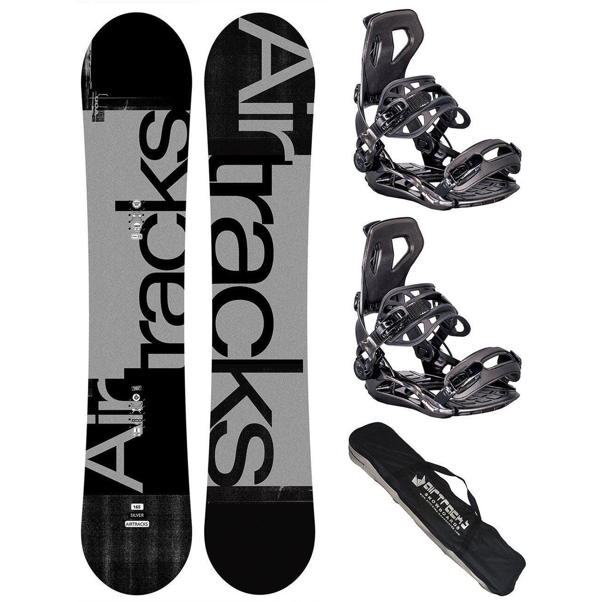 Airtracks - Set De Snowboard Homme: Planche Silver Extra Wide + Fixations Master L + Sac Sb - Snowboard - Noir - 159 Cm - Decathlon