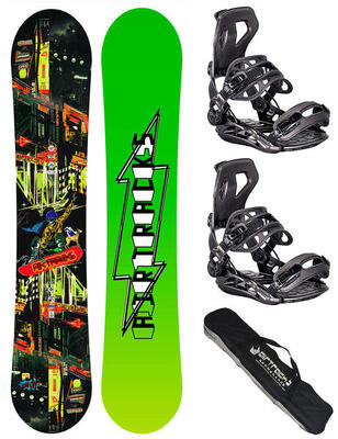 Heren snowboard set: board fun city carbon + binding master xl + sb tas