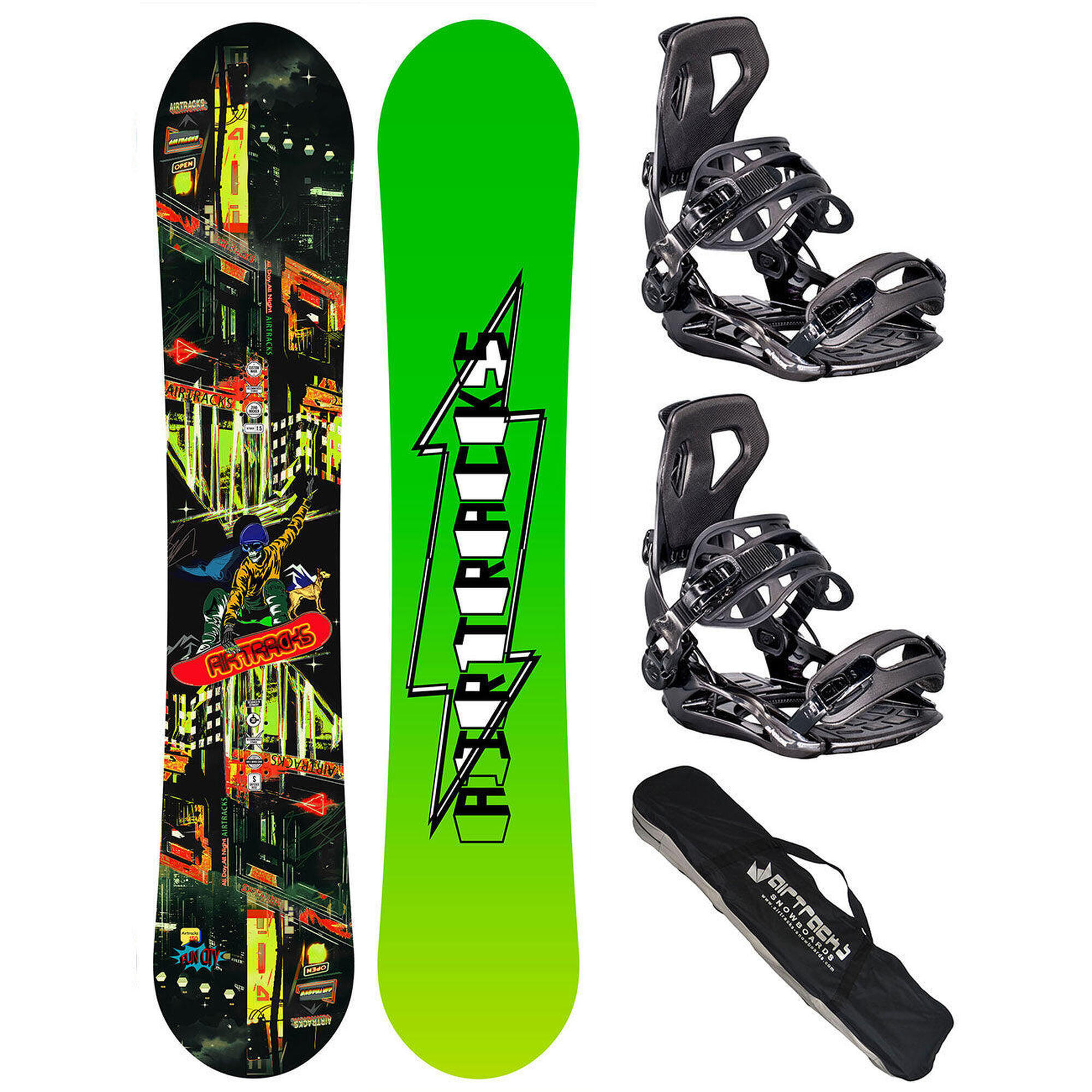 Airtracks - Set De Snowboard Homme: Planche Fun City Carbon + Fixation Master L + Sac Sb - Snowboard - Noir - 155 Cm - Decathlon
