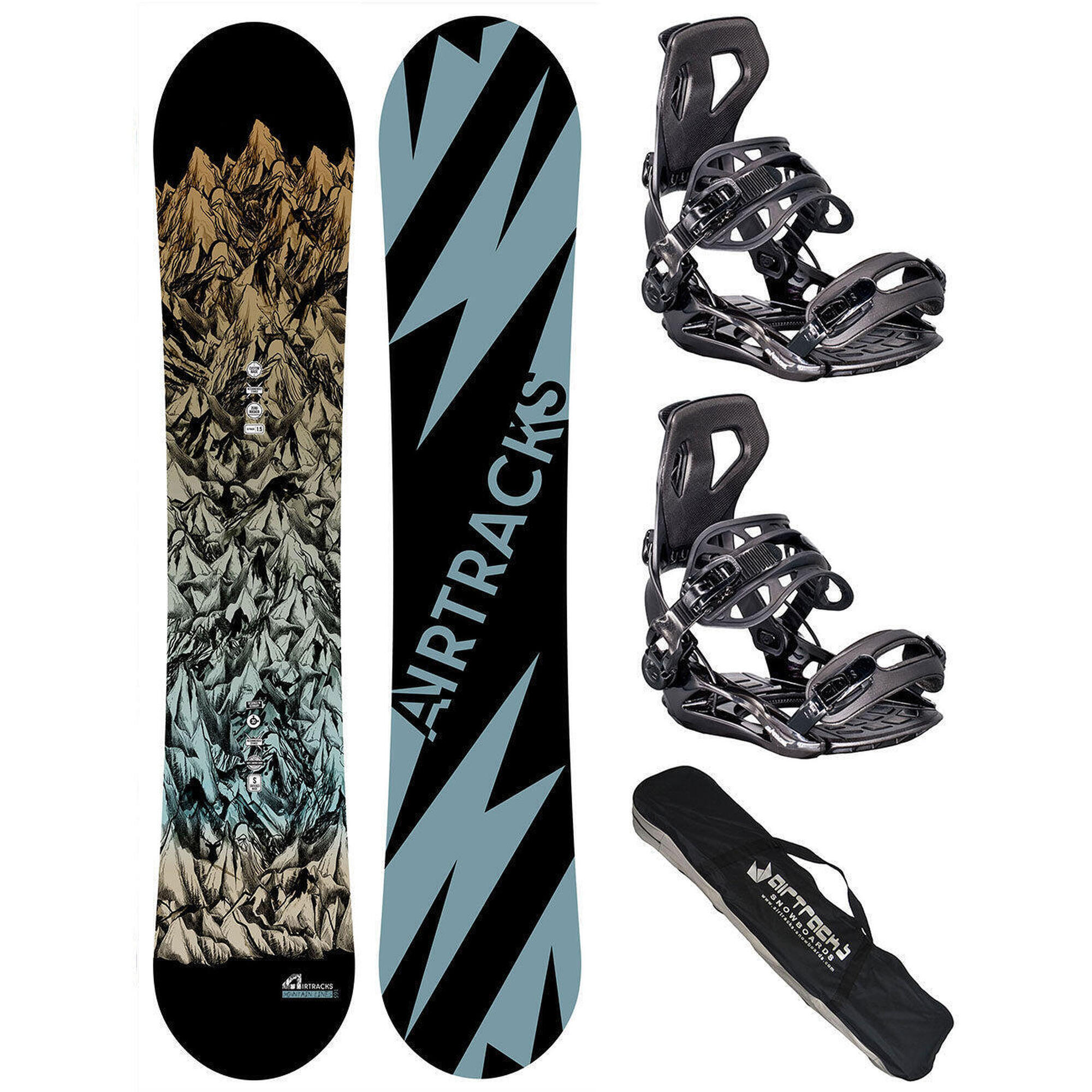 Airtracks - Set De Snowboard Homme: Planche Mountain Lines Wide + Fixation Master L + Sac Sb - Snowboard - Marron - 156 Cm - Decathlon