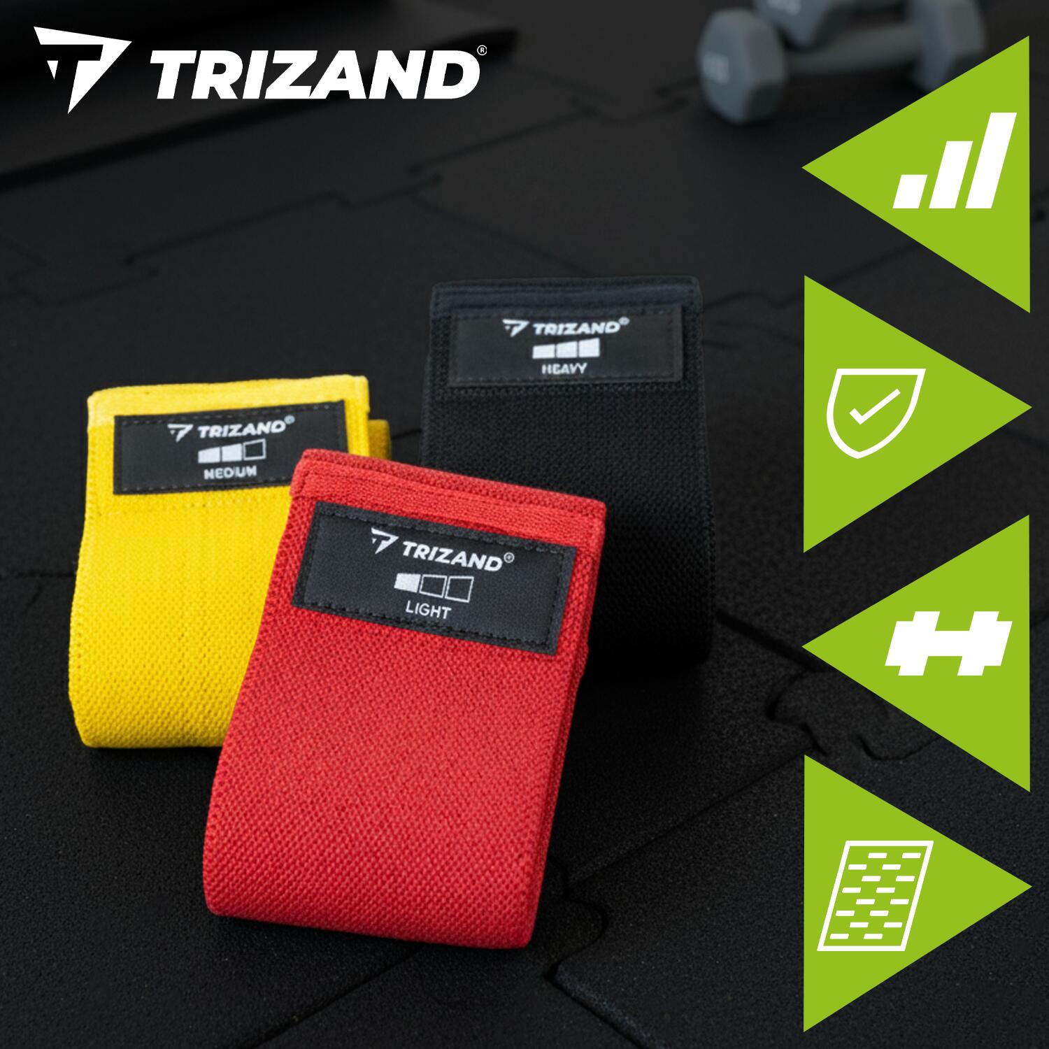 Gumy oporowe do ćwiczeń Trizand 3 szt. materiałowe 8–31 kg 3/7