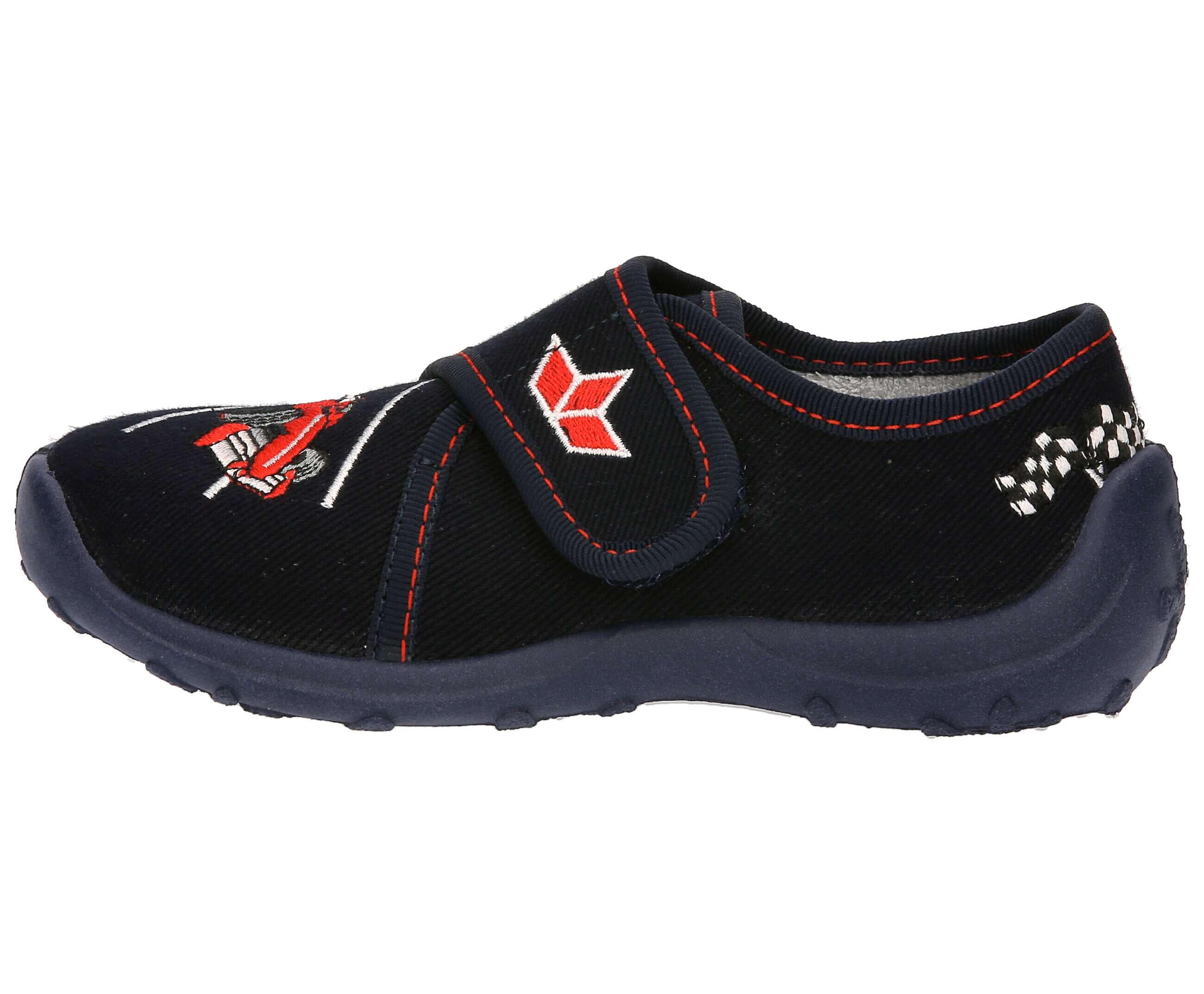 Pantoufles maison garçons - velcro, semelle caoutchouc - bleu foncé 2/6