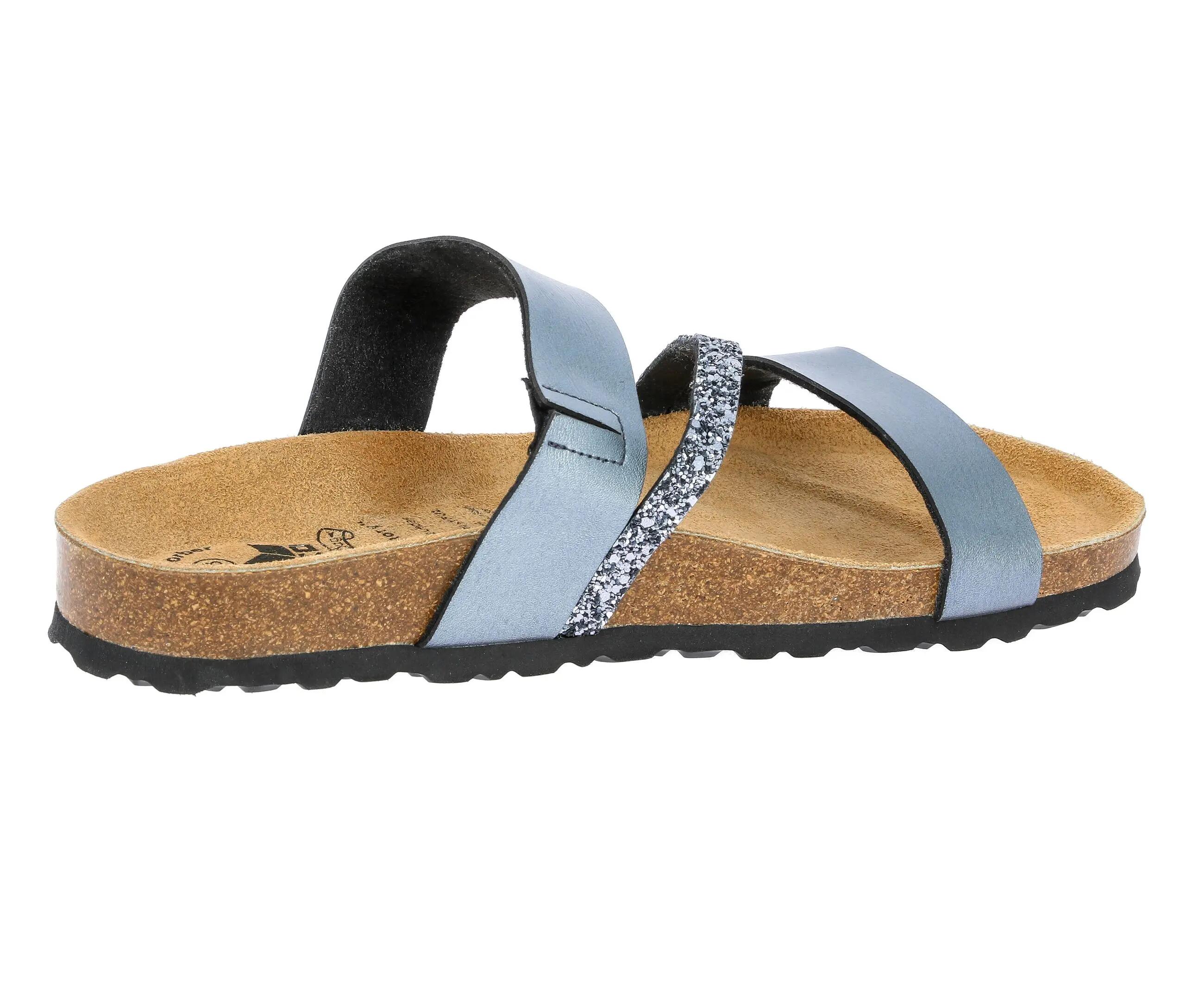 LICO Bioline Glitter Damen-Pantolette mit Kork-Fußbett 4/6