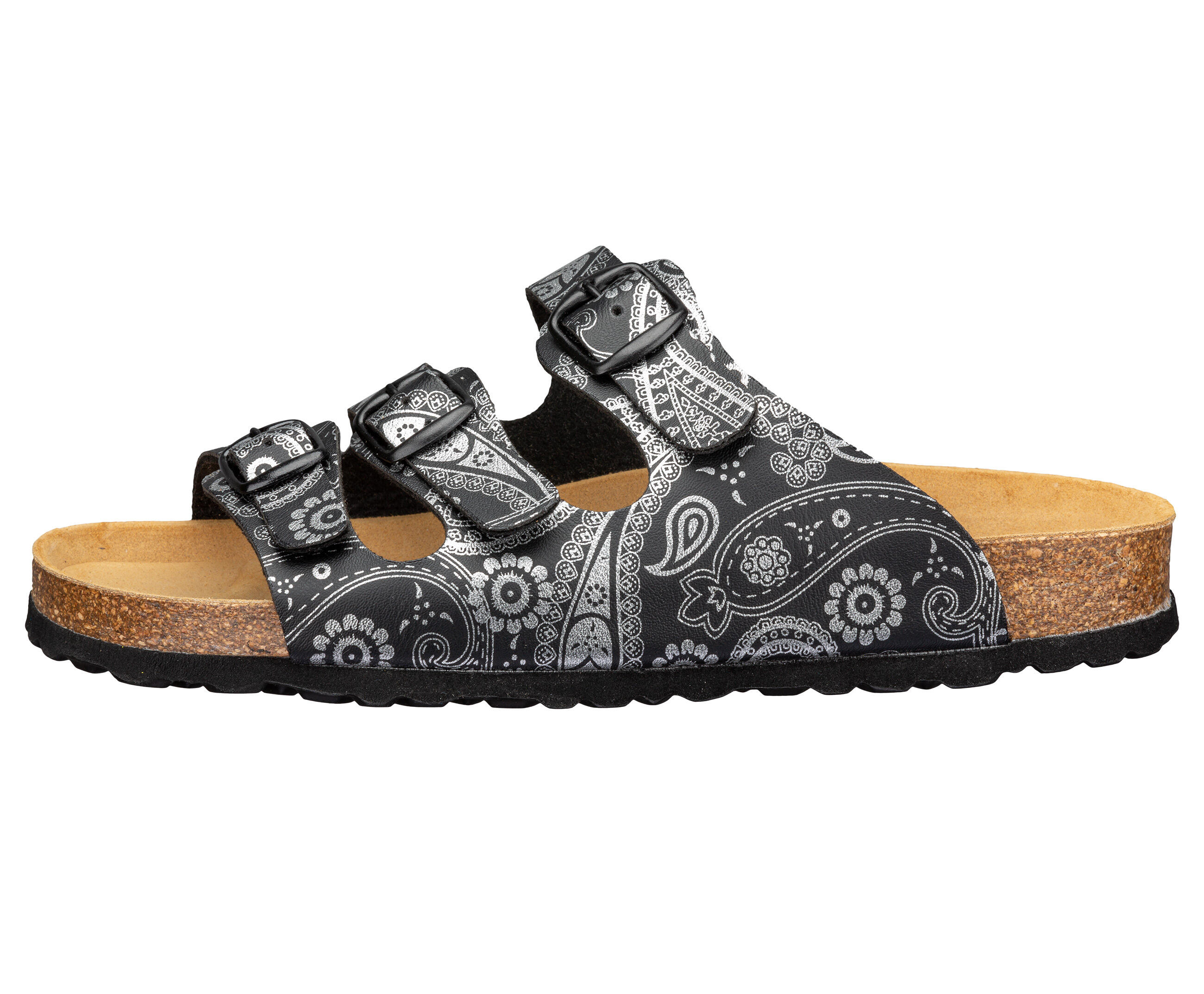 pantolette - confort - femme - boucles réglables - semelle liège - noir 2/6