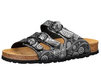 damen - freizeit - pantolette - verstellbare schnallen - korkfußbett - schwarz
