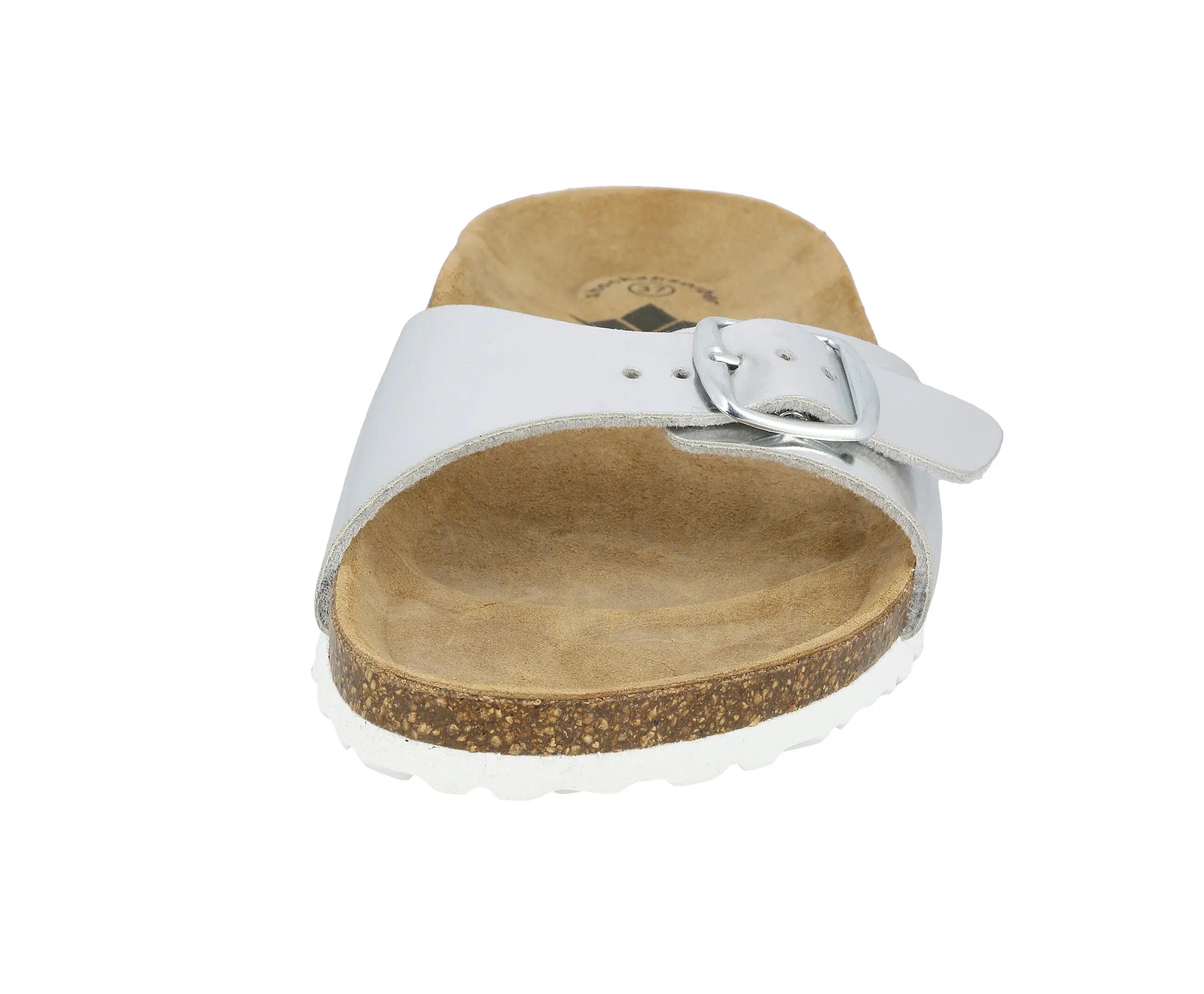 Mules - femmes - semelle cuir, boucles - bioline once - argent 3/6