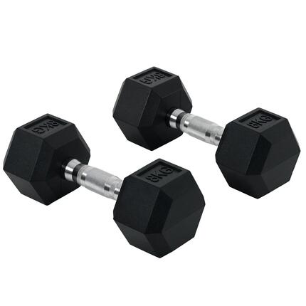 Haltères hexagonales, lot de 2 haltères avec poignées moletées, en fonte, 2 x 8