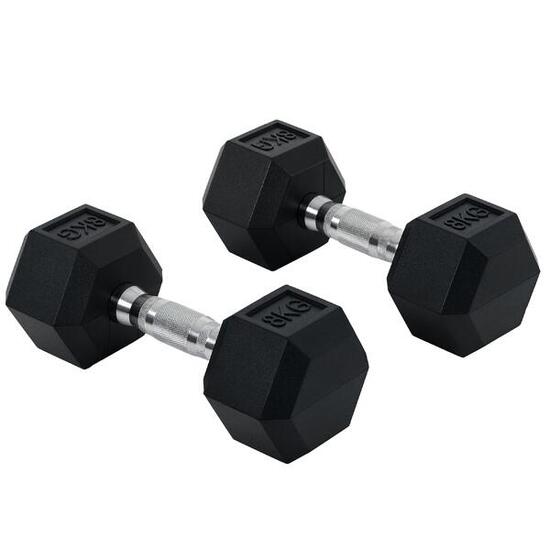 Haltères hexagonales, lot de 2 haltères avec poignées moletées, en fonte, 2 x 8