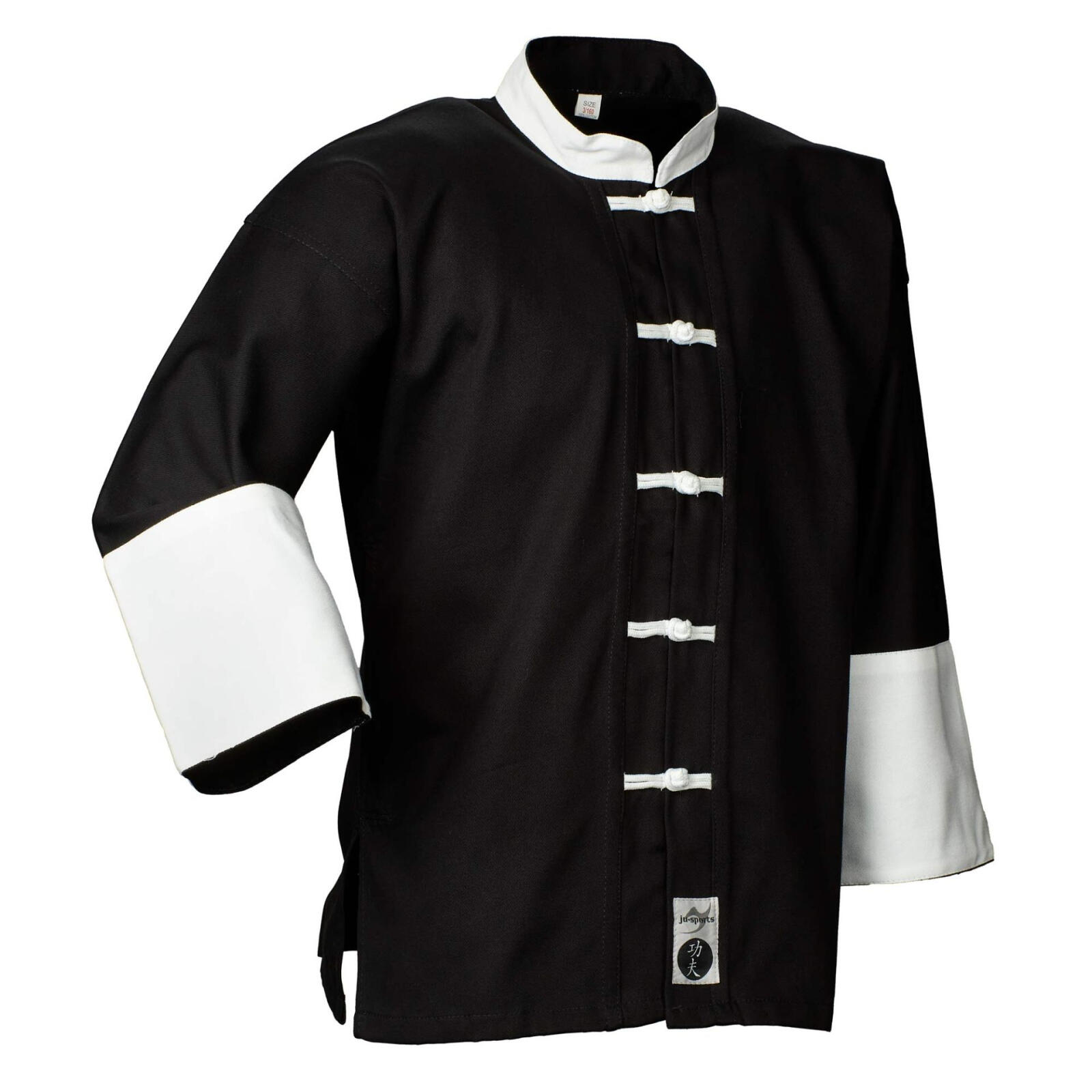 Kung Fu Anzug schwarz/weiß, Cotton 3/4