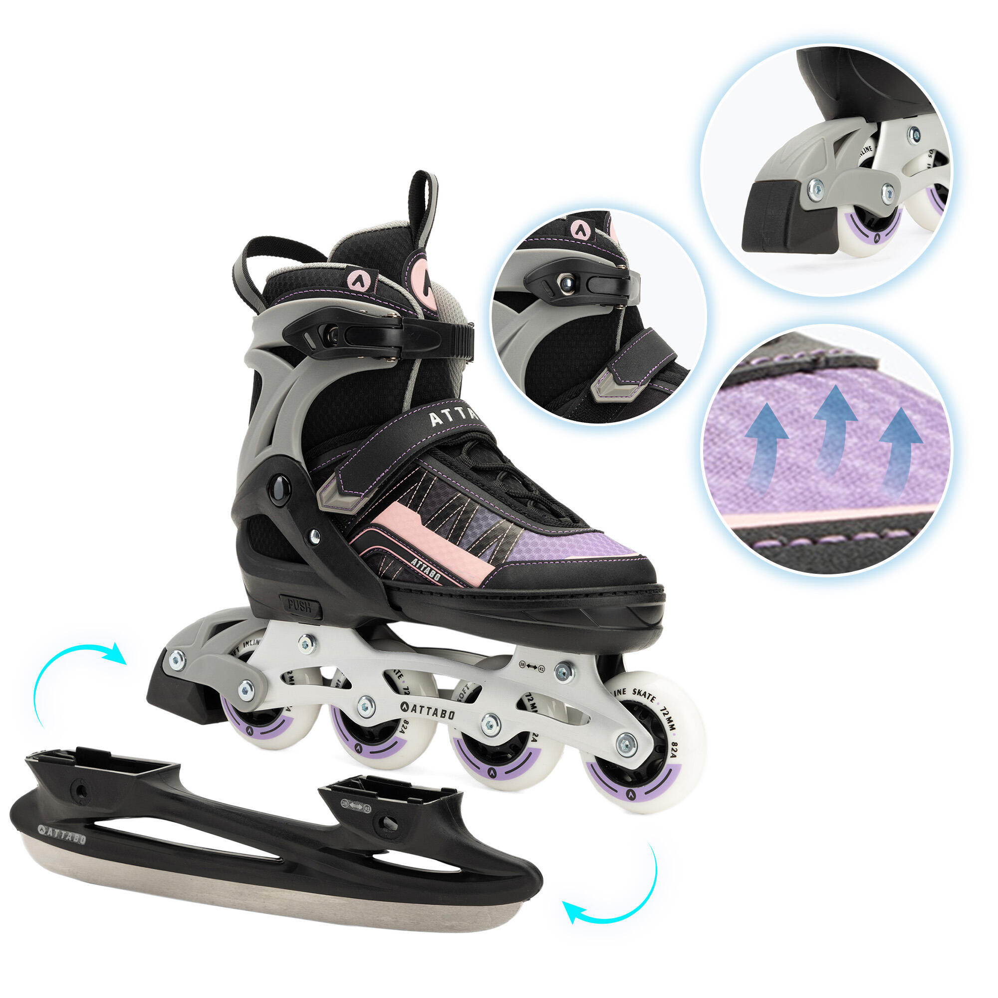 Patines en línea infantiles ATTABO Bladeroll 2 en 1 ajustables 1/6