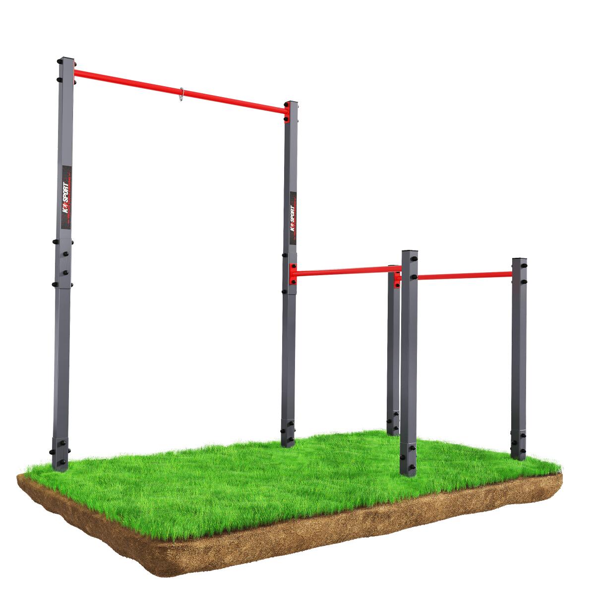 K-sport - Station De Musculation - Barre De Traction + Barres Parallèles Pour L'Extérieur - Appareil De Musculation - Gris|rouge - No Size - Decathlon