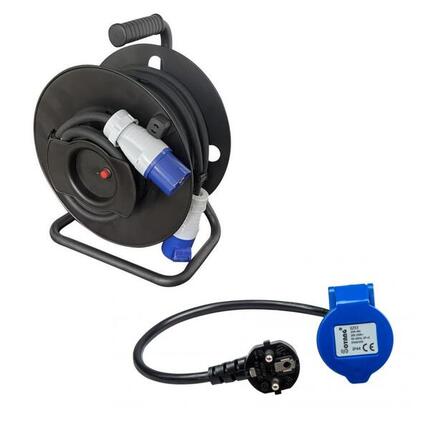 Pack Enrouleur de câble électrique Camping 3600W 25M P17 + Adaptateur Femelle