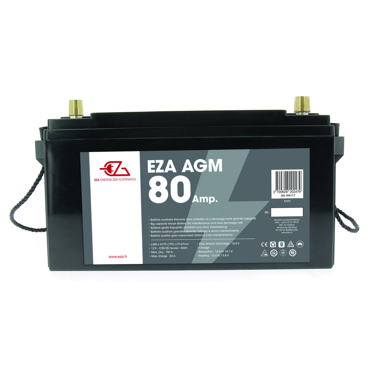 Eza - Eza Batterie Auxiliaire Agm 80ah Etanche Et Sans Entretien Camping-car - Batterie - Taille Unique - Decathlon