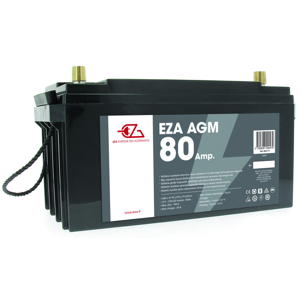 EZA Batterie Auxiliaire AGM 80Ah Etanche et Sans Entretien Camping-Car 2/2