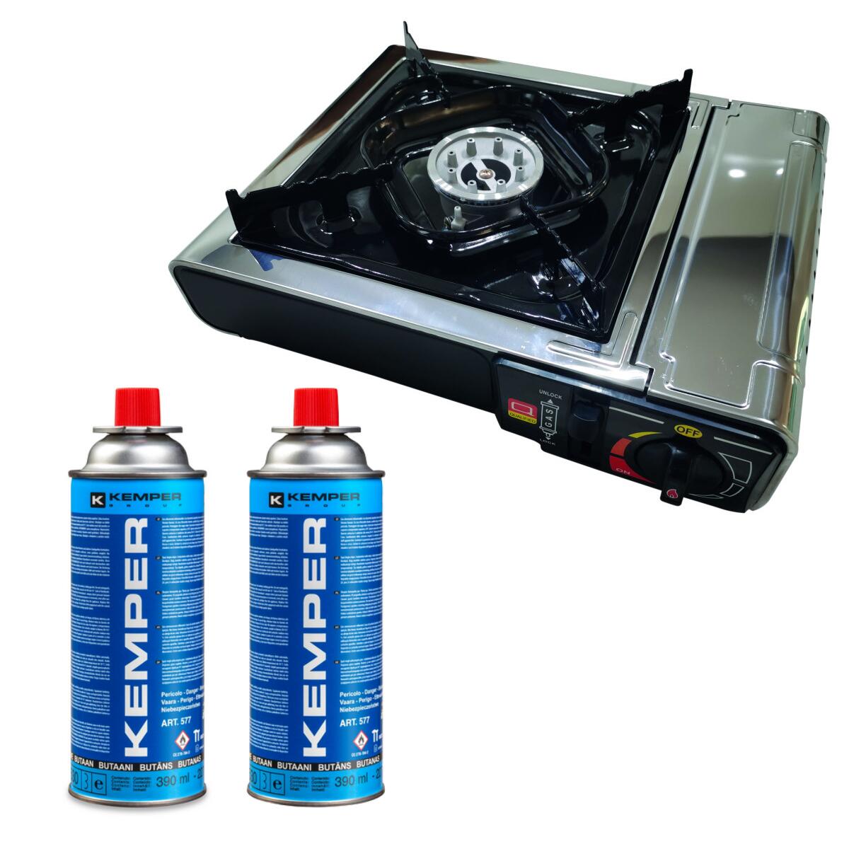 Incasa - Pack Incasa Réchaud À Gaz Portable + 2x Kemper Cartouche De Gaz - Réchaud - Gris - Taille Unique - Decathlon