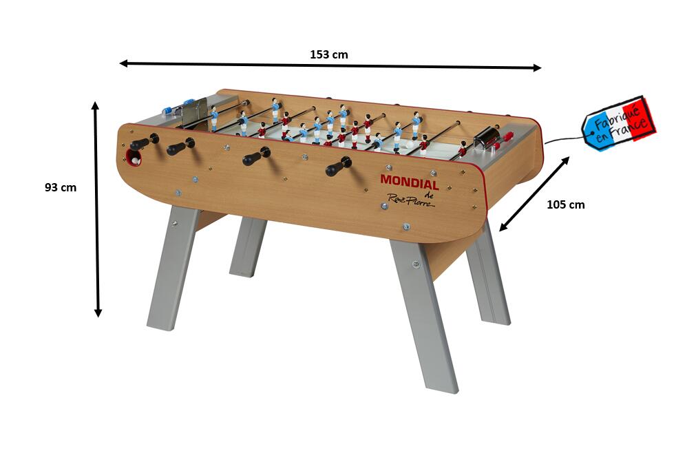 Baby Foot Mondial - Fabrication française - L153 x l105 x H93 - HETRE-Gris 4/6