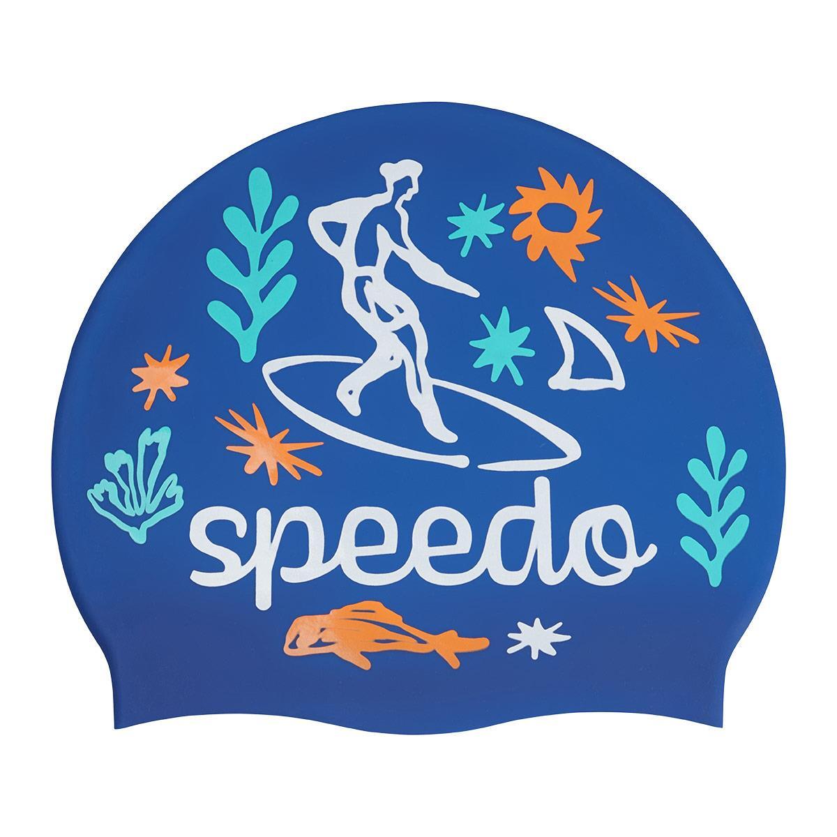 Boné Speedo Junior de silicone estampado - Azul/Branco 4/4