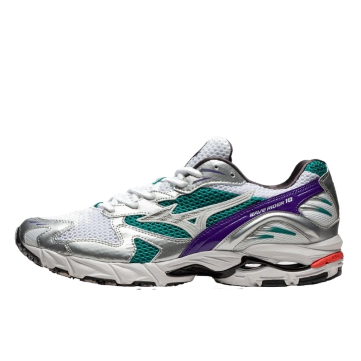 Mizuno - Chaussures  Wave Rider 10 White Silver Teal Purple - Chaussures De Sport - Blanc - Decathlon