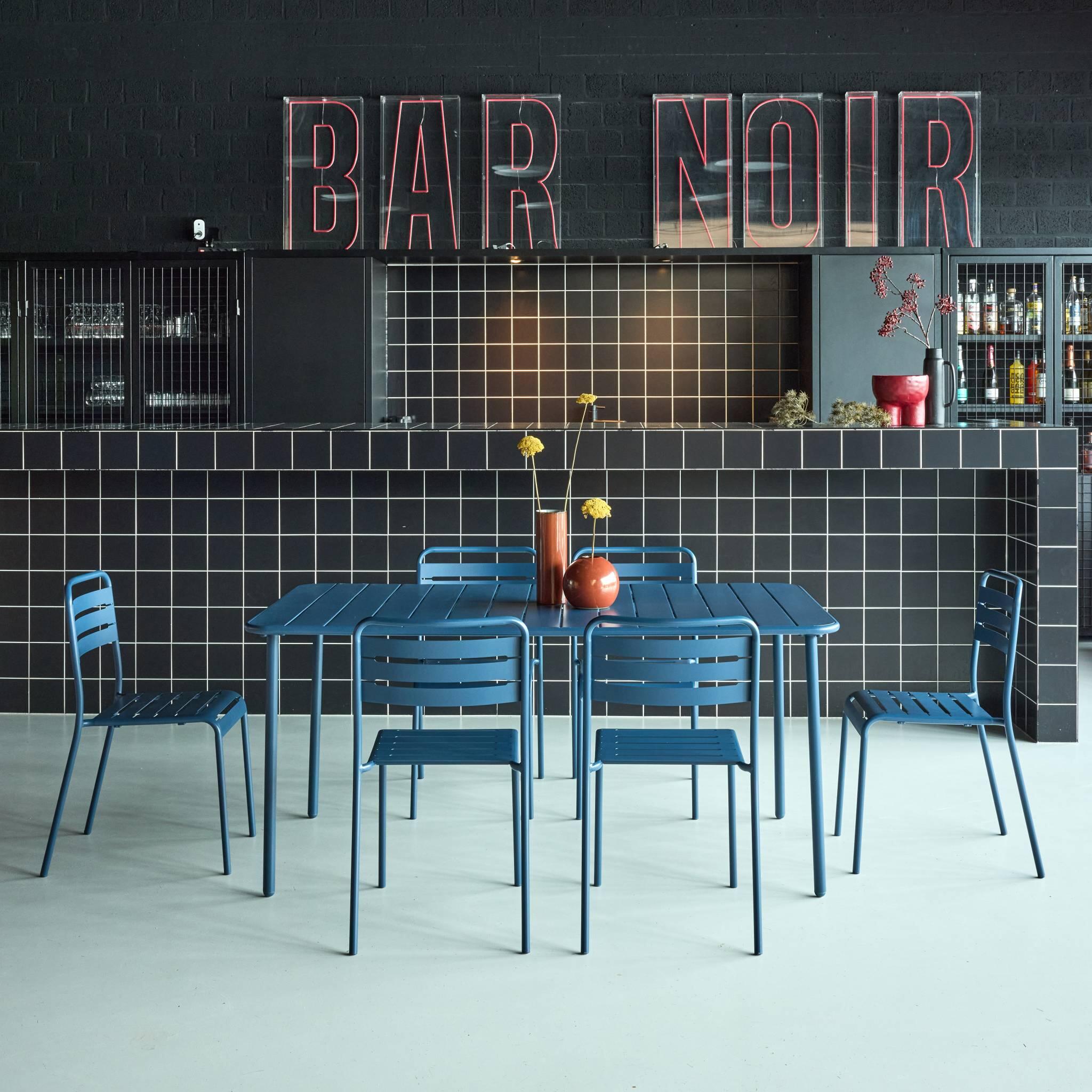 Mesa de jardim em metal com 6 cadeiras, Bleu marine 3/6