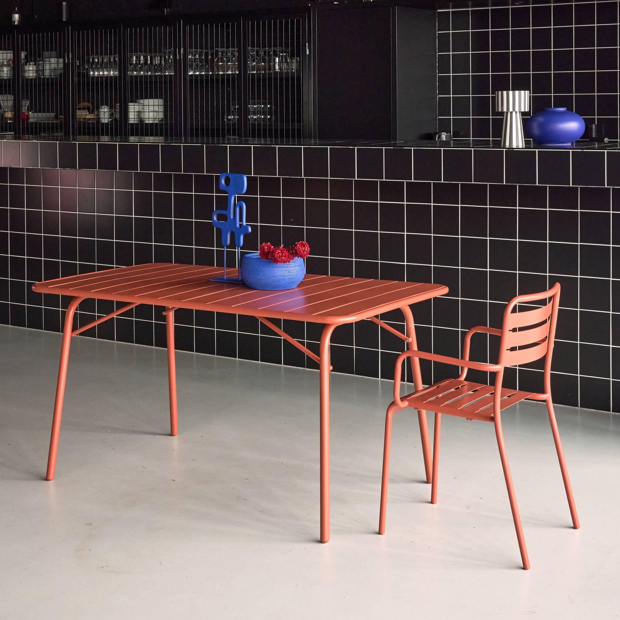 Mesa de jardín bistró de acero plegable, 6 plazas, 140cm, Terracotta 3/5