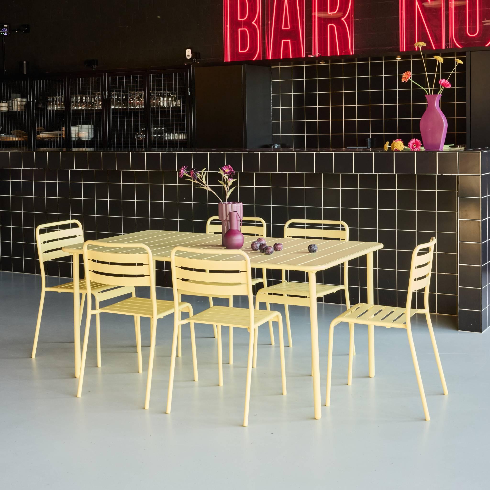 Mesa de jardim em metal com 6 cadeiras, Amarelo 4/6