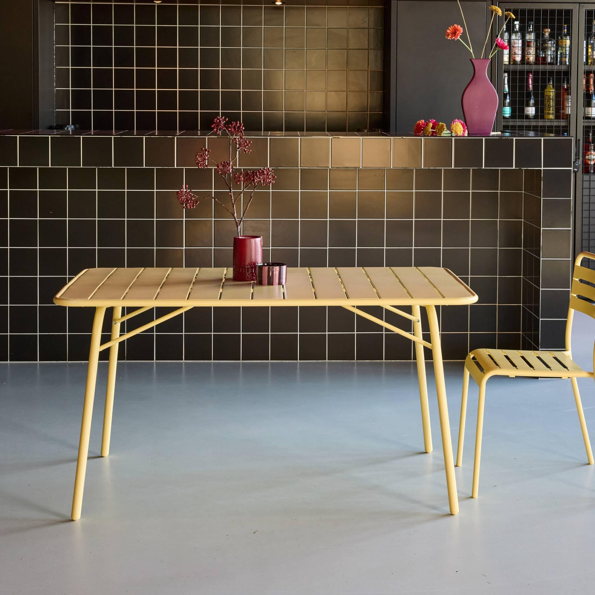 Mesa de jardim dobrável metálica, 140cm, Amarelo 3/5