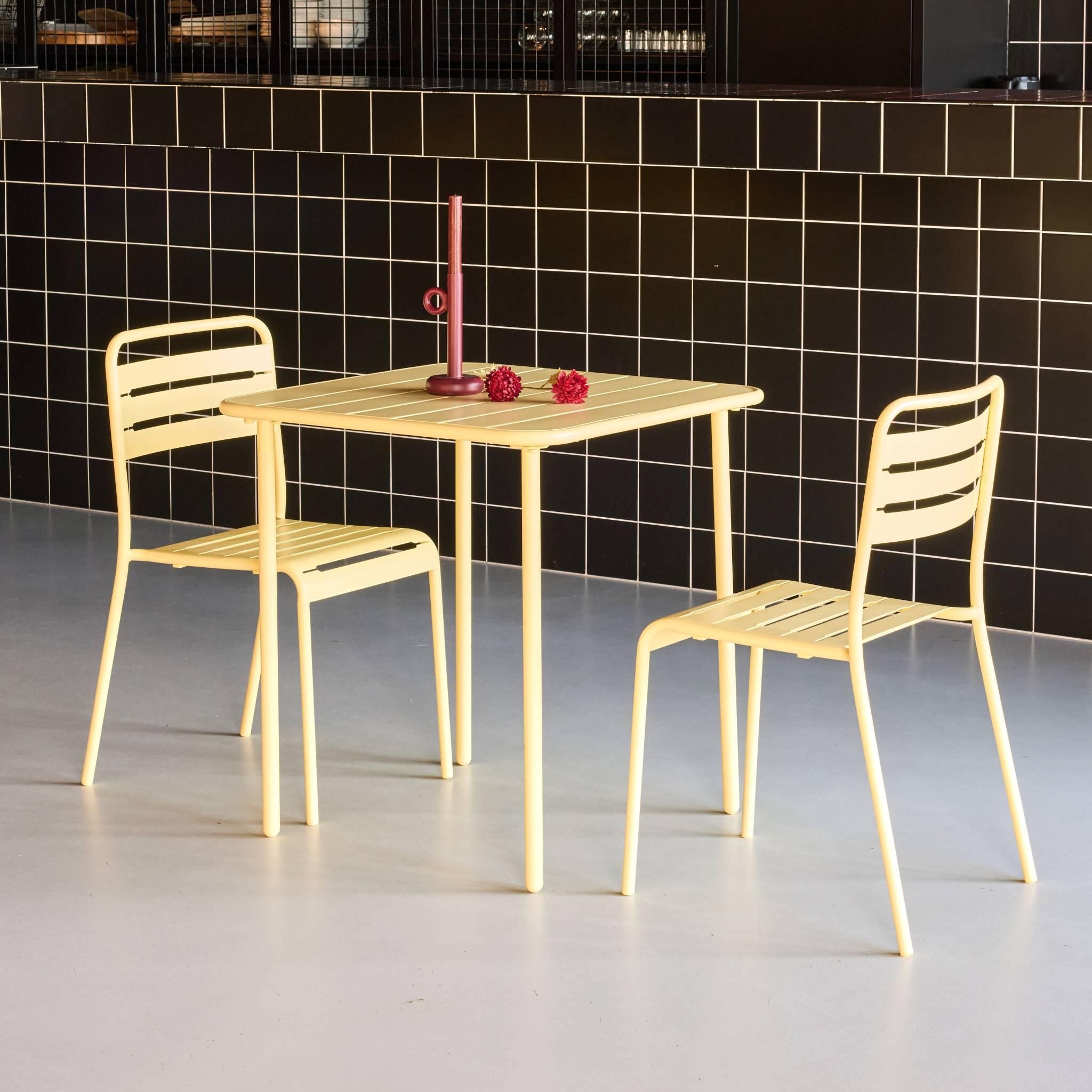 Mesa de jardim em metal com 2 cadeiras, Amarelo 4/6