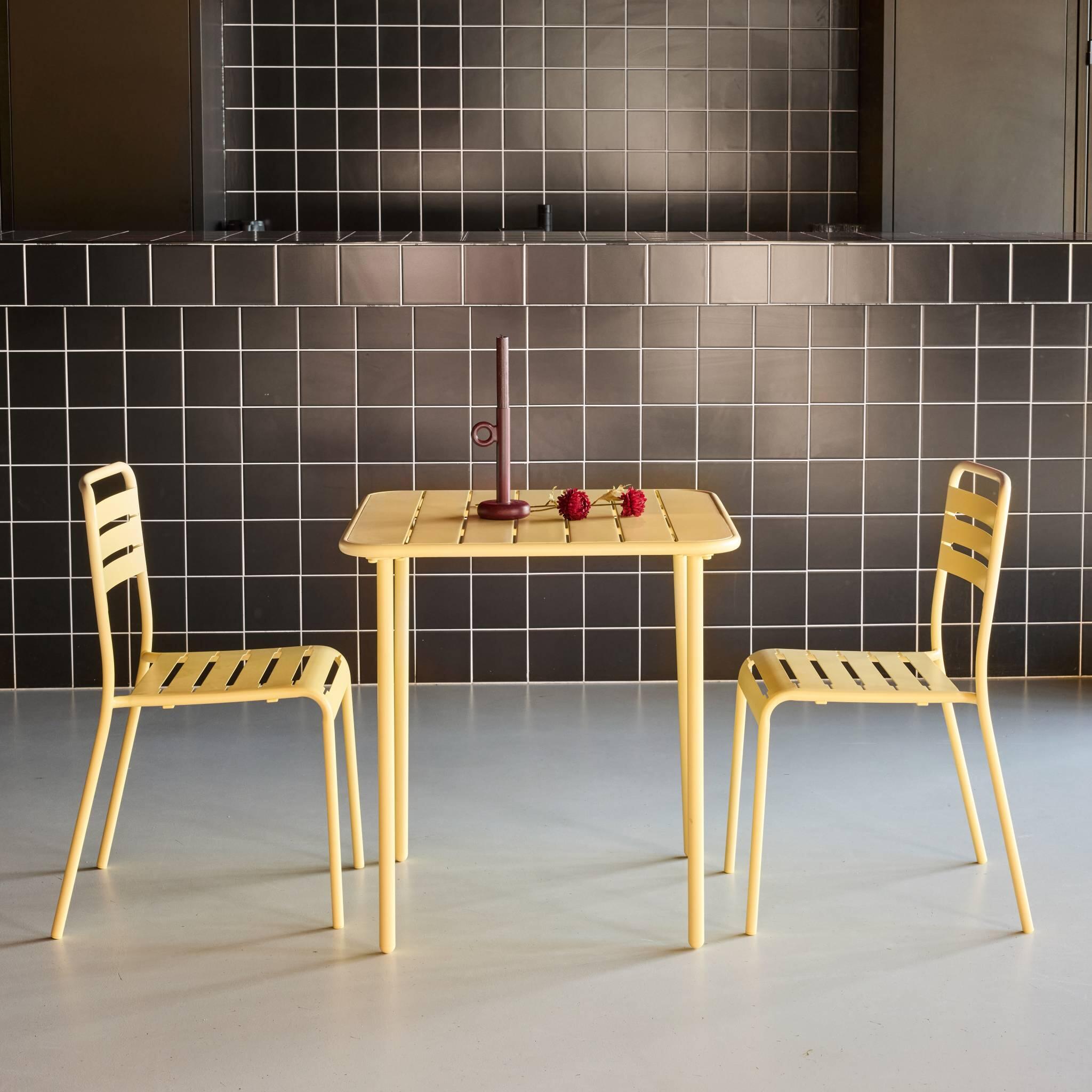 Mesa de jardim em metal com 2 cadeiras, Amarelo 3/6