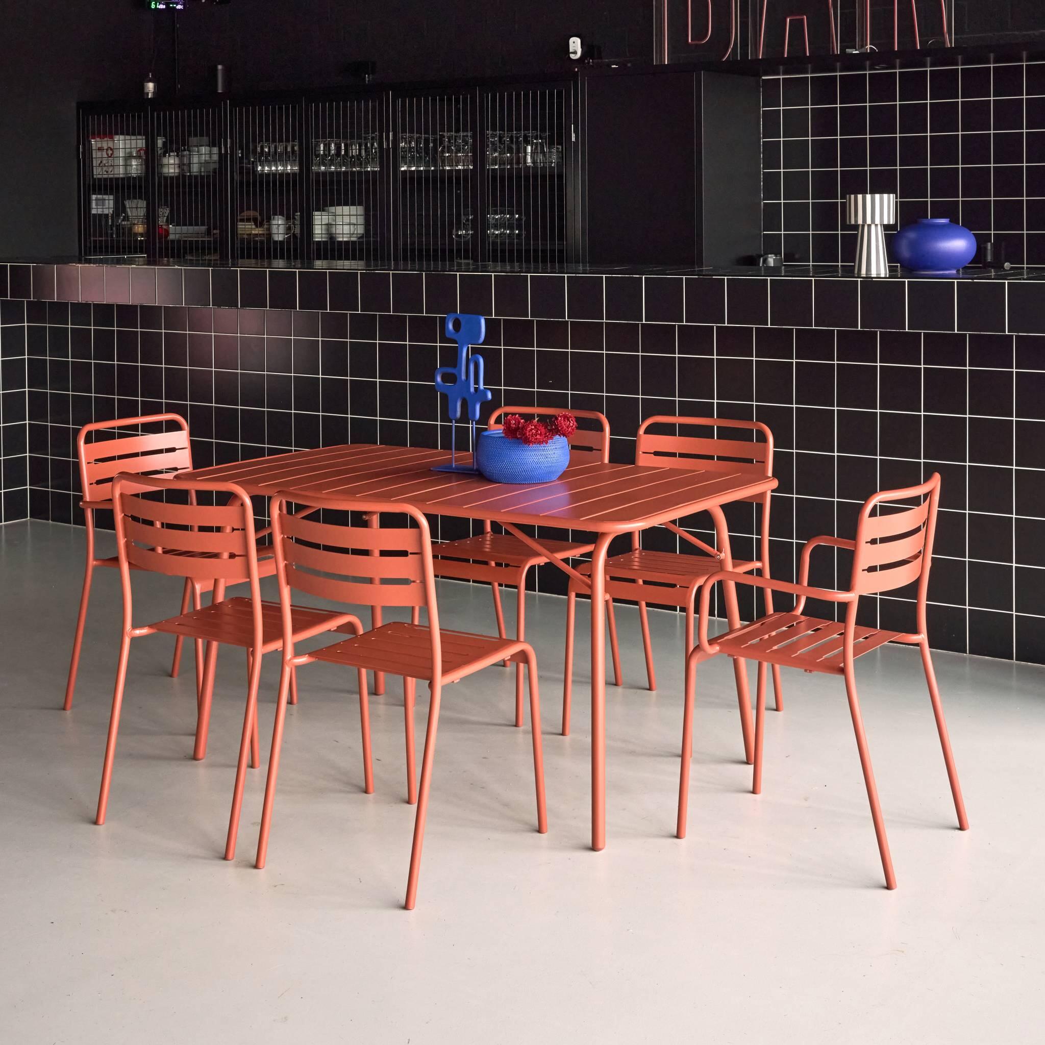 Mesa de jardim dobrável de metal 2 poltronas 4 cadeiras, Terracota 3/5